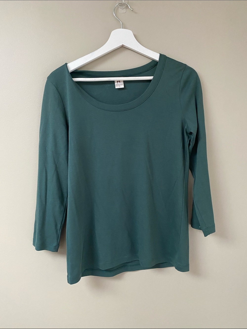 Peruvian Connection Top Pima cotton Teal Scoop Neck 3/4 Long Sleeve Top